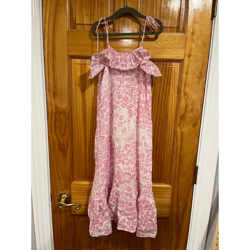 Little Girl Antik Batik Pink Floral Ruffle Tiered Detail Strap Beach Sundress